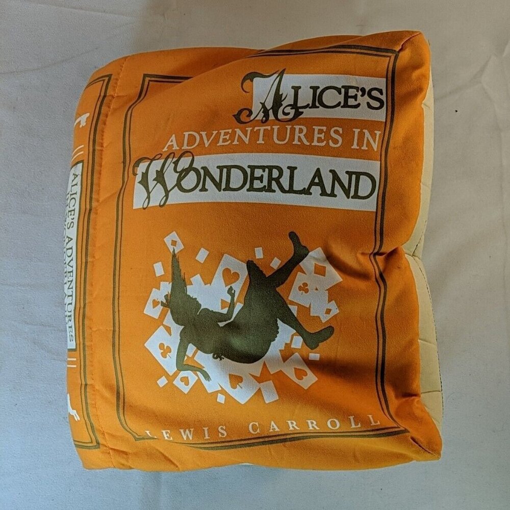 Think Geek Olde Book Pillow Alice’s Adventures in Wonderland Orange Plush